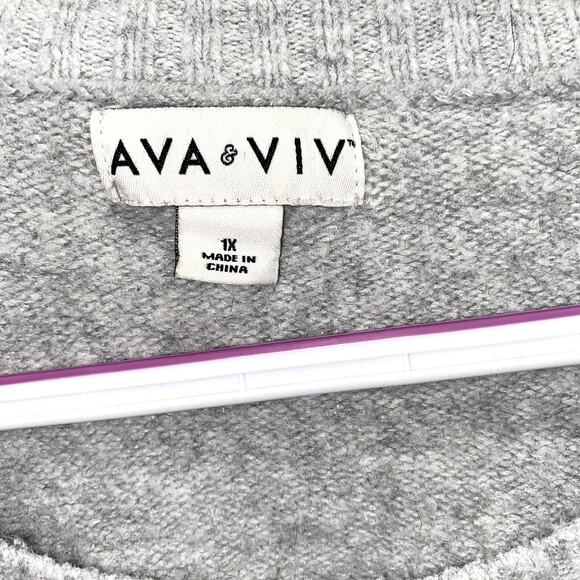 Ava & Viv Gray Sequined Sweater Size 1X Women's Plus Size - Picture 7 of 9